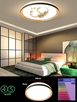 Gökyüzü Panel Yapay Zeka Tasarımlı, 3D Baskı Süs,gold LED Tavan Avize  45W – Beyaz Işık 7000K, 50CM Avize Yuvarlak