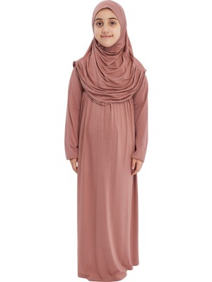 Pratik Tek Parça Organik Kız Çocuk Namaz Elbisesi - Toprak - 8-10 Yaş