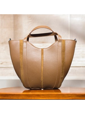 Valentina Victoria Hakiki  Deri  Kova Şeklinde Şık Kadın El Çanta