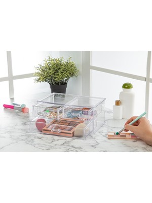 UltraMint 3 Çekmeceli Banyo ve Makyaj Organizeri, Şeffaf Düzenleyici