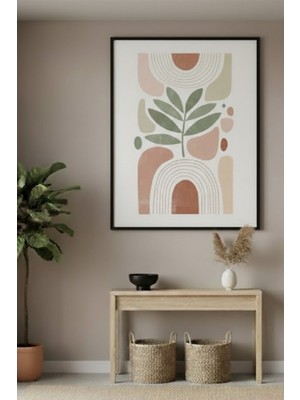 Safir Design Lüks Yeşil ve Bej Soyut Doğa Formlu Boho Duvar Sanatı | Modern Çerçeveli Tablo