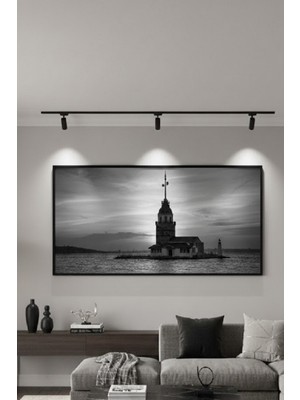Safir Design Lüks Siyah ve Beyaz Kız Kulesi Duvar Sanatı | Modern Çerçeveli Tablo