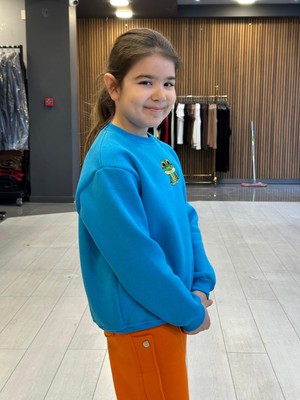 Tinyvoi Bisiklet Yaka Nakışlı 3 Iplik Şardonlu Çocuk Sweatshirt