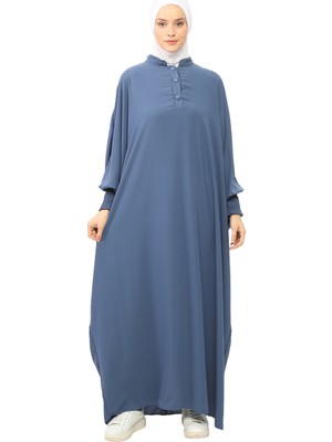 Altobeh Kadın Medine Ipeği Abaya Ferace Elbise Hakim Yakalı Yarasa Kollu Tesettür Elbise - Kot - S-M