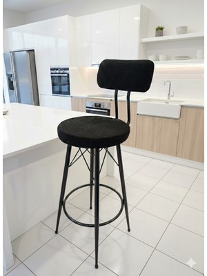 Yeni Teddy Kumaş Mila Bar Sandalyesi Siyah.75 cm Oturum Yüksekliği