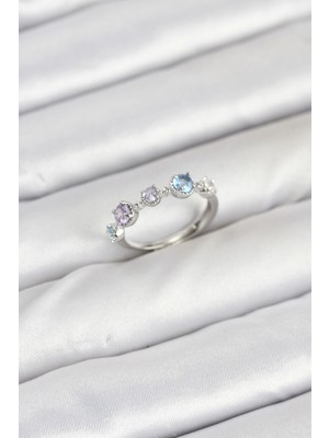 Shopwave Pirinç Gümüş Renk Renkli Zirkon Taşlı Kadın Yüzük - TJ-BYK3867