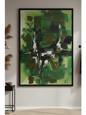 Safir Design Lüks Yeşil ve Siyah Soyut Ekspresyonist Duvar Sanatı | Modern Çerçeveli Tablo