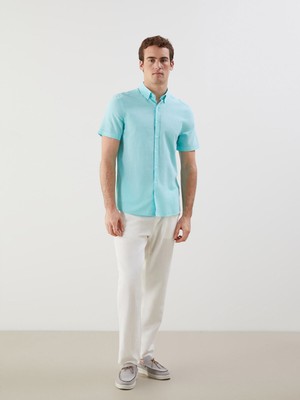 Lc Waikiki Yeni Sezon Slim Fit Kısa Kollu Keten Karışımlı Erkek Gömlek