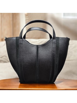 Valentina Victoria Hakiki  Deri  Kova Şeklinde Şık Kadın El Çanta