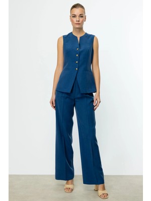 Ekol Kruvaze Yaka Kadın Indigo Yelek 04190