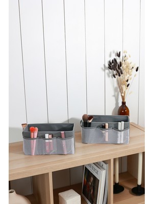 UltraMint Iki Parça Gri Makyaj ve Kozmetik Organizer Seti