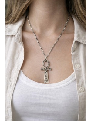 Herşey Nota Ankh Formlu Sembolik Metal Kolye – 60 cm Zincirli