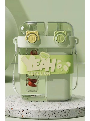 M&B Water Bottle Yeah Çift Bölmeli Suluk - Renkli Boyun Askılı Çift Içimli Okul Çocuk Suluğu Bpa Içermez