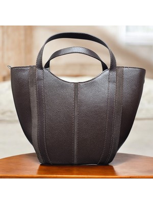 Valentina Victoria Hakiki  Deri  Kova Şeklinde Şık Kadın El Çanta