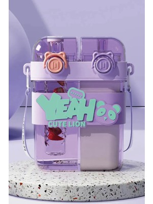 M&B Water Bottle Yeah Çift Bölmeli Suluk - Renkli Boyun Askılı Çift Içimli Okul Çocuk Suluğu Bpa Içermez