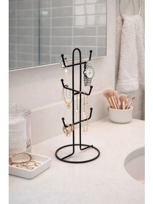 Karteya Siyah Metal Çok Amaçlı Fincan Askılığı ve Takı Organizeri Standı
