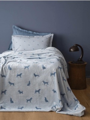 Apricitas Home Rex Mavi Tek Kişilik Battaniyeli Nevresim Seti