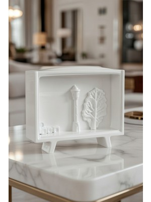 Safir Design Kişiye Özel Isimli Taş Tozu Dekoratif Çerçeve - Nostaljik Sokak Lambası ve Ağaç Figürlü Obje