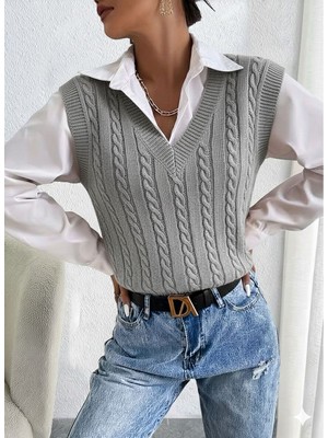 Yuga Knitting Saç Örgü Detaylı Kadın Süveteri