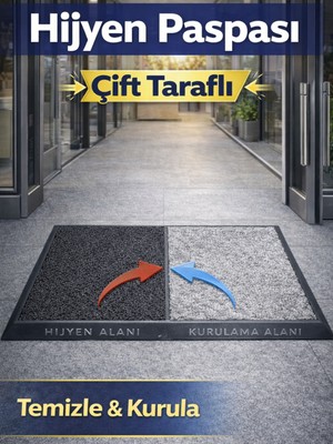 Beylini Çift Taraflı Dezenfektan Hijyen Paspası Kapı Ev Ofis Giriş Kıvırcık Paspas Kurulama Kaydırmaz 40 x 80 cm
