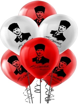 Sahra Balon Atatürk Portreli Balon Kırmızı Beyaz - 10 Adet