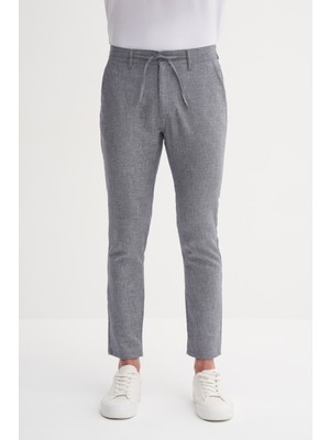 Cazador Erkek Pamuk Keten Pantolon Düz Paça Beli Bağcıklı Gri 00310