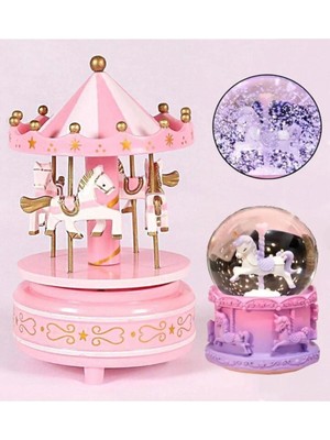 PremiumPort Işıklı Atlı Karınca ve Unicorn Müzikli Kar Küresi Seti