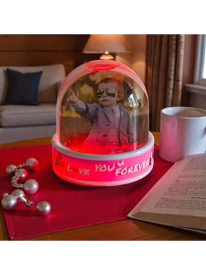 PremiumPort Sevgiliye Özel Pembe Şeffaf Kar Küresi, Resimli Hediye