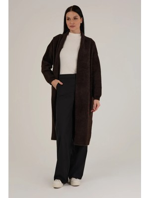 Jupe Kadın Şal Yaka Angora Dokulu Uzun Hırka