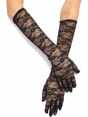 Cekar Store Siyah Renk Orta Boy Dantelli Eldiven Uzun Model