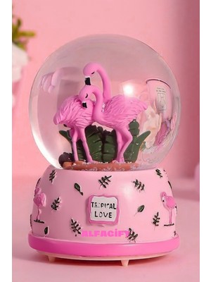 PremiumPort Renk Değişen Işıklı ve Müzikli Flamingo Kar Küresi ile Dekoratif Hediye