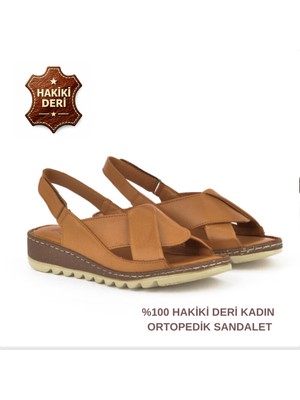 Cozi Company %100 Hakiki Deri Ortopedik Yumuşak Tabanlı Şık Günlük Sandalet