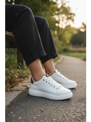 KAFKASLAR AYAKKABI Düz Kalın Ortopedik Taban Leopar Desen Kadın Sneaker Spor Ayakkabı