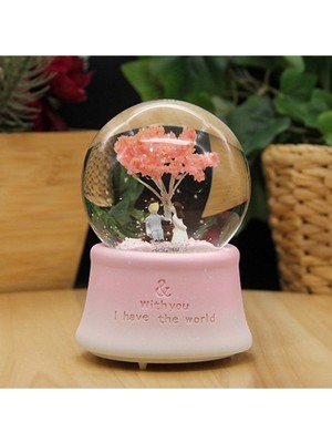 PremiumPort Sevgili ve Hayat Ağacı Temalı Orta Boy Pembe Kar Küresi