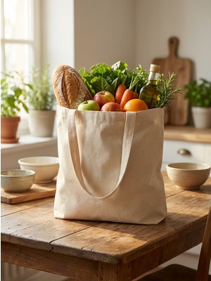 YUNUSOĞLU HOME Doğal Renk Ham Bez Bez Çanta 35X40 cm Çok Amaçlı Taşıma ve Alışveriş Çantası