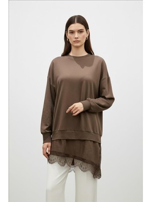 Puane Kadın Dantel Detaylı Uzun Kollu Salaş Tunik