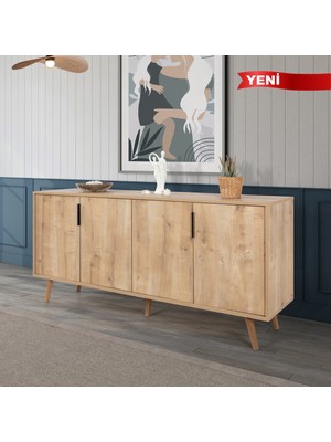 EVMO Home 4814 Sırma 180 cm Konsol ( Ahşap Ayaklı , Metal Kulplu ) , Safir , Salon