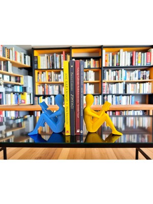 Todekora Sarı Lacivert Taraftar Kitap Tutucu 2'li Set Okuyan Figür Kitap Desteği-Taraftar Konsept