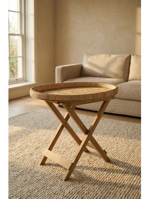 Acar Aura Ahşap Ayaklı Hasır Sehpa - 62 cm