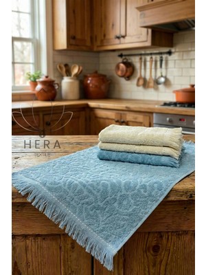 Hera Textile Beyaz-Turkuaz 4'lü 30x50 cm El ve Yüz Havlu Seti Mutfak Havlusu