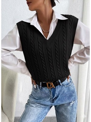 Yuga Knitting Saç Örgü Detaylı Kadın Süveteri