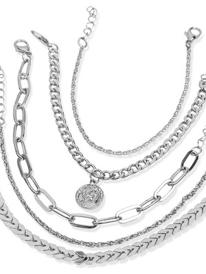 Klips Toptan Madalyon Detay Beşli Kombin Bileklik