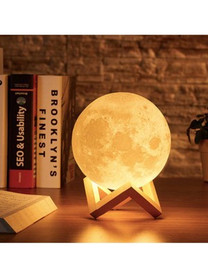 PremiumPort 14 Şubat Sevgililer Günü 3D Ay Gece Lambası, Dekoratif ve LED Işıklı