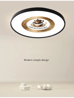 Gökyüzü Panel Kafe LED Panel, Coffe Lamp,  50CM-45-WATT-SIYAH-ÇERÇEVE-6500K-BEYAZ-IŞIK-LED-ARMATÜR-AYDINLATMA