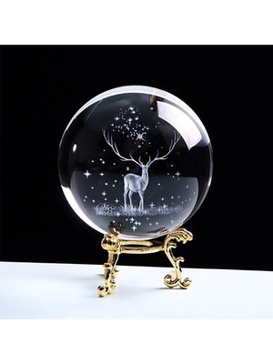 PremiumPort Şık Metal Ayaklı Ren Geyiği Cam Küre, Dekoratif ve Hediyelik Ürün
