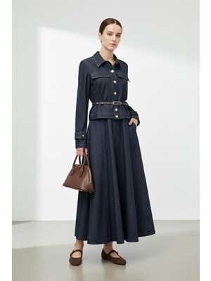 Puane Kadın Kuşaklı Düğme Detaylı Etekli Takım