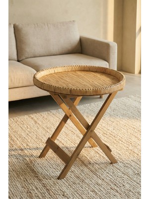 Acar Aura Ahşap Ayaklı Hasır Sehpa - 53 cm