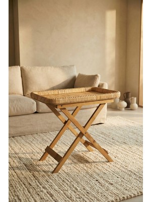 Acar Aura Ahşap Ayaklı Hasır Sehpa - 59 cm