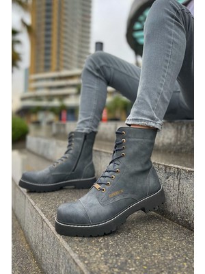 Zapatos CH009 Military Erkek Spor Günlük Bağcıklı ve Fermuarlı Cilt Bot Cst - Antrasit