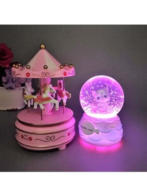 PremiumPort Sevimli Kedi Işıklı Müzikli Orta Boy Kar Küresi ve Atlı Karınca Müzik Kutusu